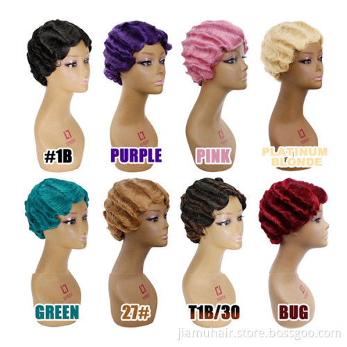 Ombre Short Bob Wig Synthetic Hair Cosplay wig Blond Black Red Purple  Finger Wave Wigs